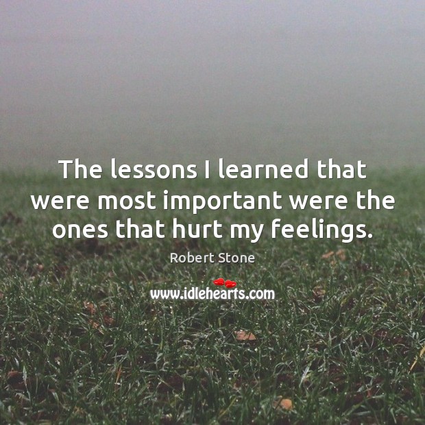 The lessons I learned that were most important were the ones that hurt my feelings. Robert Stone Picture Quote
