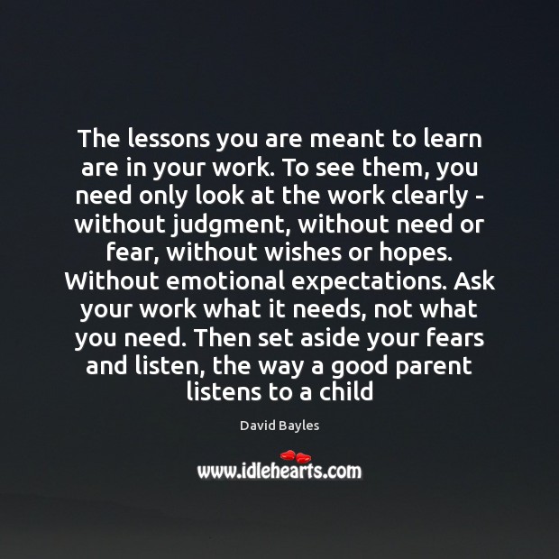 The lessons you are meant to learn are in your work. To David Bayles Picture Quote