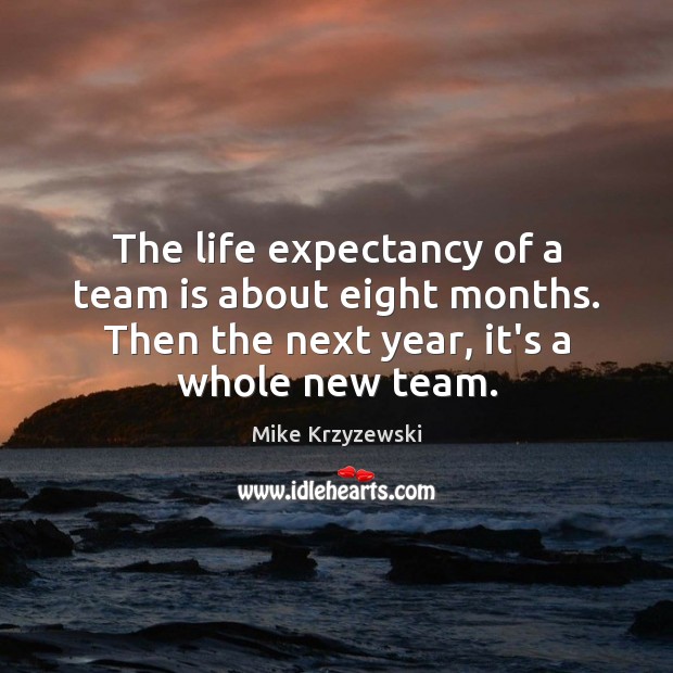 The life expectancy of a team is about eight months. Then the Mike Krzyzewski Picture Quote