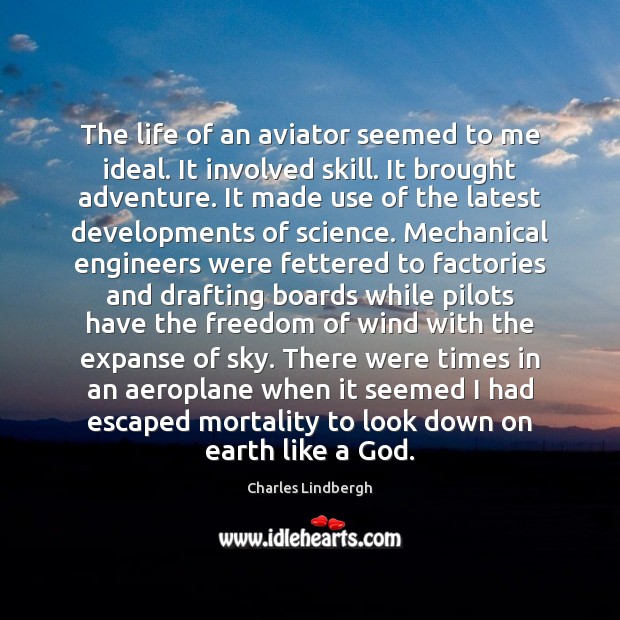 The life of an aviator seemed to me ideal. It involved skill. Skill Development Quotes Image