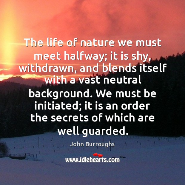 The life of nature we must meet halfway; it is shy, withdrawn, John Burroughs Picture Quote