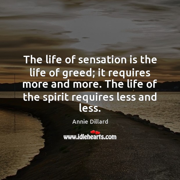 The life of sensation is the life of greed; it requires more Annie Dillard Picture Quote