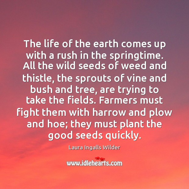 The life of the earth comes up with a rush in the Laura Ingalls Wilder Picture Quote