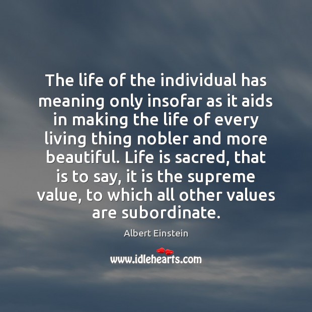 The life of the individual has meaning only insofar as it aids Image