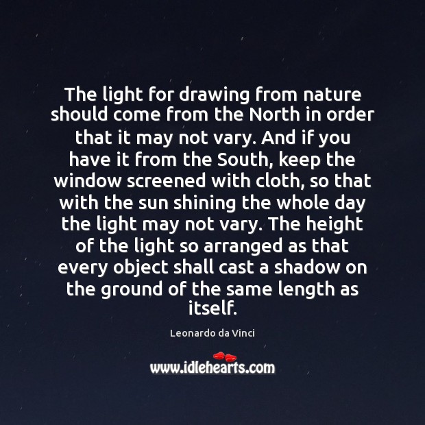 The light for drawing from nature should come from the North in Leonardo da Vinci Picture Quote