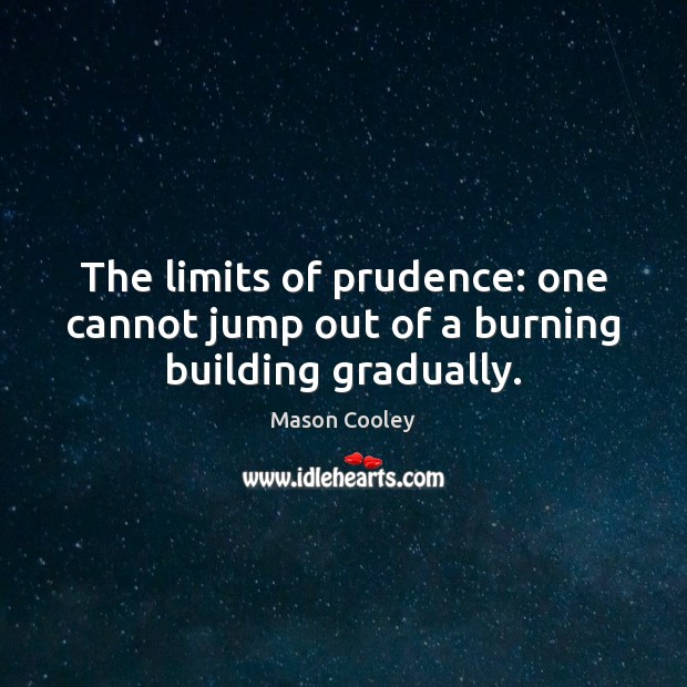 The limits of prudence: one cannot jump out of a burning building gradually. Mason Cooley Picture Quote