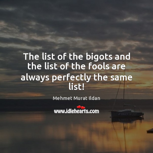The list of the bigots and the list of the fools are always perfectly the same list! Mehmet Murat Ildan Picture Quote