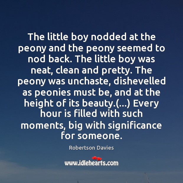 The little boy nodded at the peony and the peony seemed to Robertson Davies Picture Quote