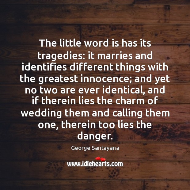 The little word is has its tragedies: it marries and identifies different George Santayana Picture Quote
