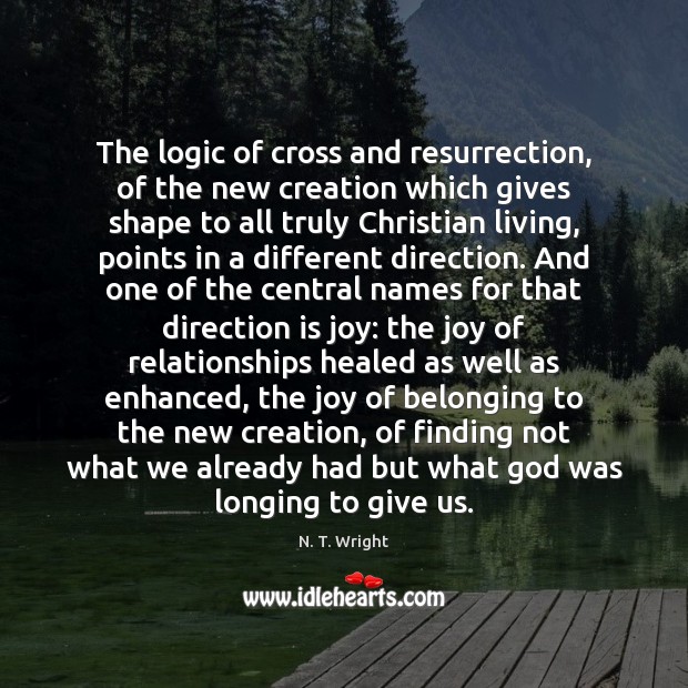 The logic of cross and resurrection, of the new creation which gives N. T. Wright Picture Quote