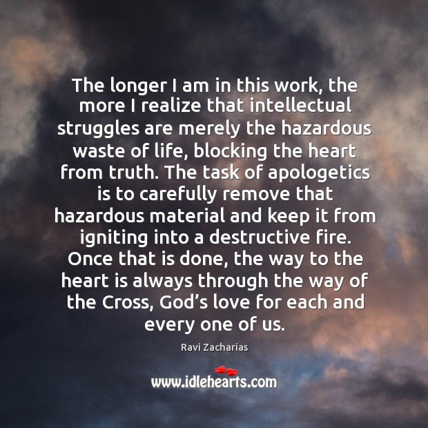 The longer I am in this work, the more I realize that Ravi Zacharias Picture Quote