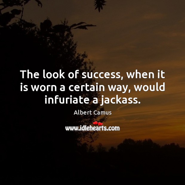 The look of success, when it is worn a certain way, would infuriate a jackass. Albert Camus Picture Quote