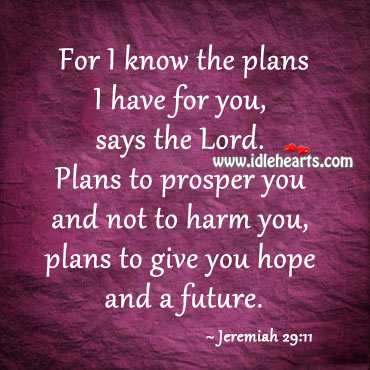 For I know the plans I have for you Jeremiah 29:11 Picture Quote