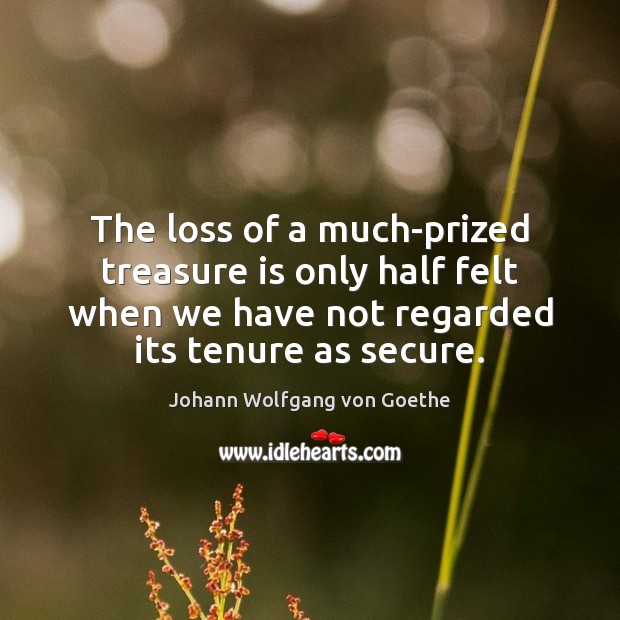 The loss of a much-prized treasure is only half felt when we Johann Wolfgang von Goethe Picture Quote