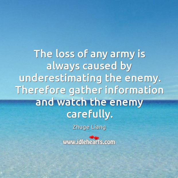 The loss of any army is always caused by underestimating the enemy. Zhuge Liang Picture Quote