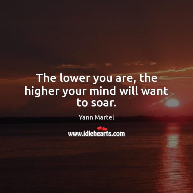 The lower you are, the higher your mind will want to soar. Yann Martel Picture Quote