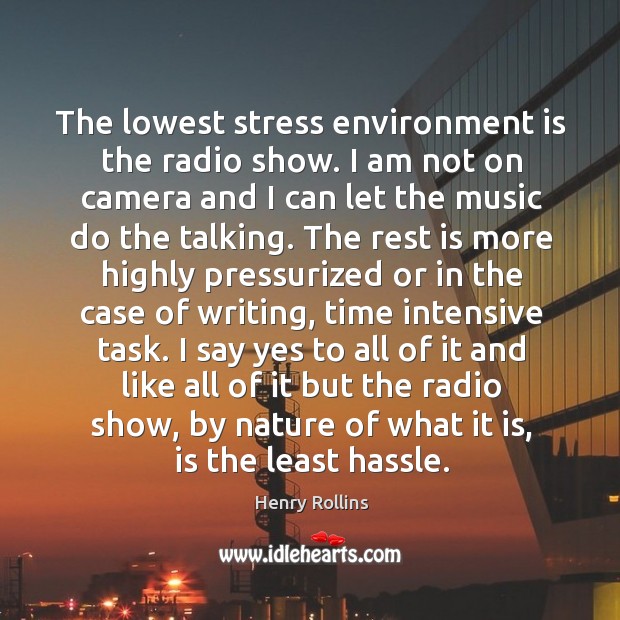 The lowest stress environment is the radio show. I am not on Image