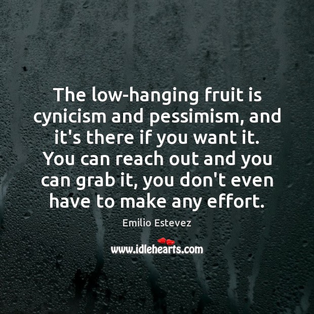 The low-hanging fruit is cynicism and pessimism, and it’s there if you Emilio Estevez Picture Quote