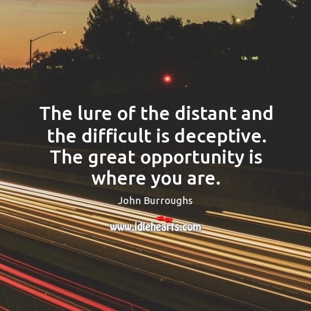 The lure of the distant and the difficult is deceptive. The great opportunity is where you are. Image