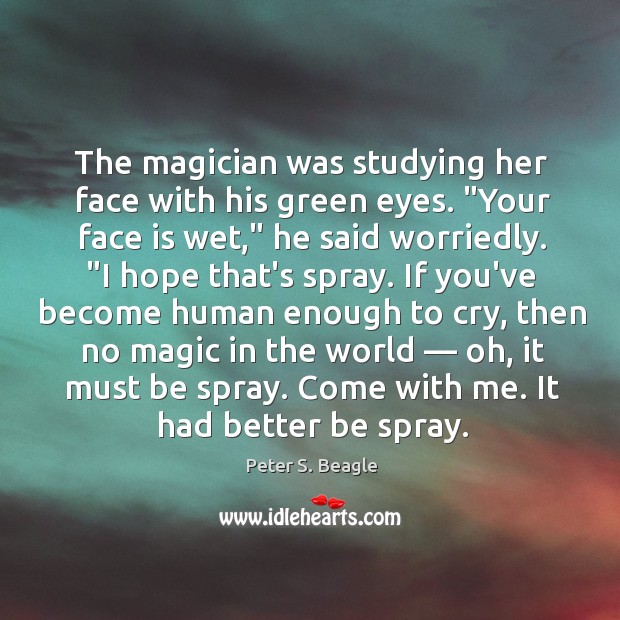 The magician was studying her face with his green eyes. “Your face Peter S. Beagle Picture Quote