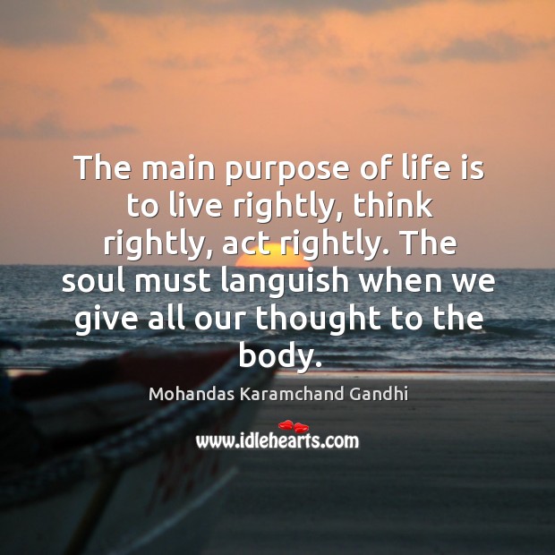 The main purpose of life is to live rightly, think rightly, act rightly. Image