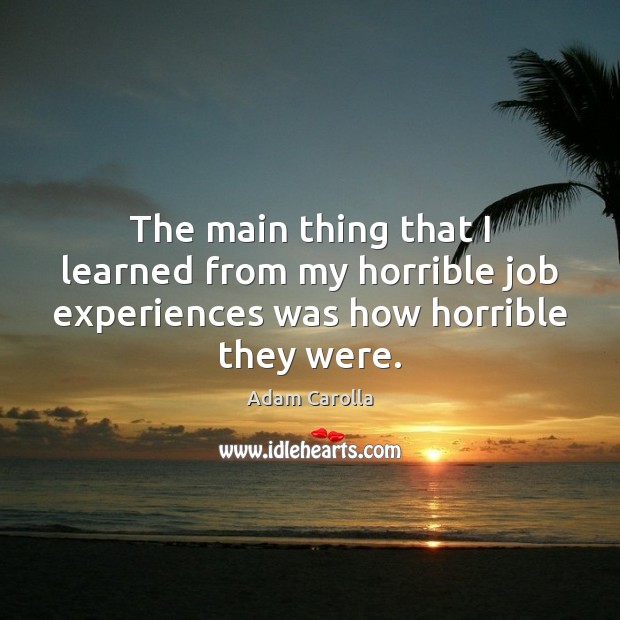 The main thing that I learned from my horrible job experiences was how horrible they were. Adam Carolla Picture Quote