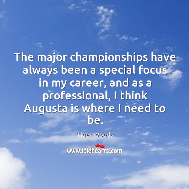 The major championships have always been a special focus in my career, and as a professional Tiger Woods Picture Quote