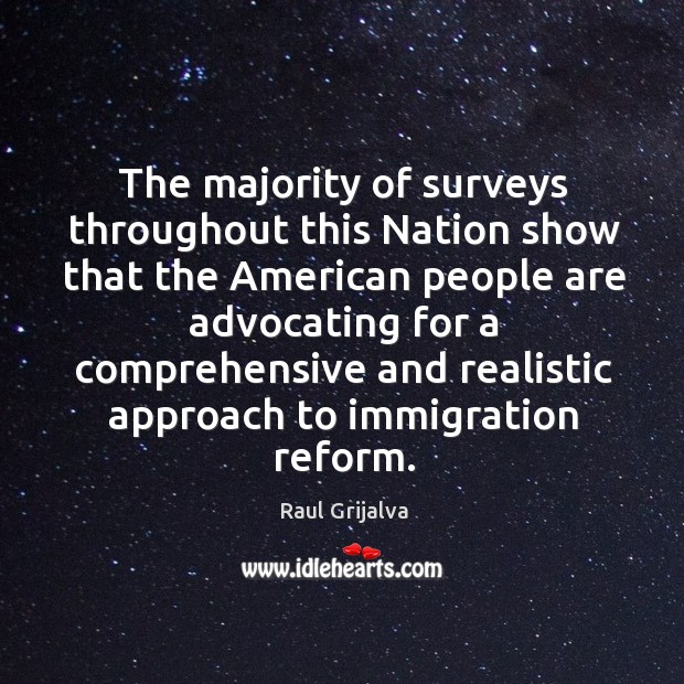 The majority of surveys throughout this nation show that the american people Raul Grijalva Picture Quote