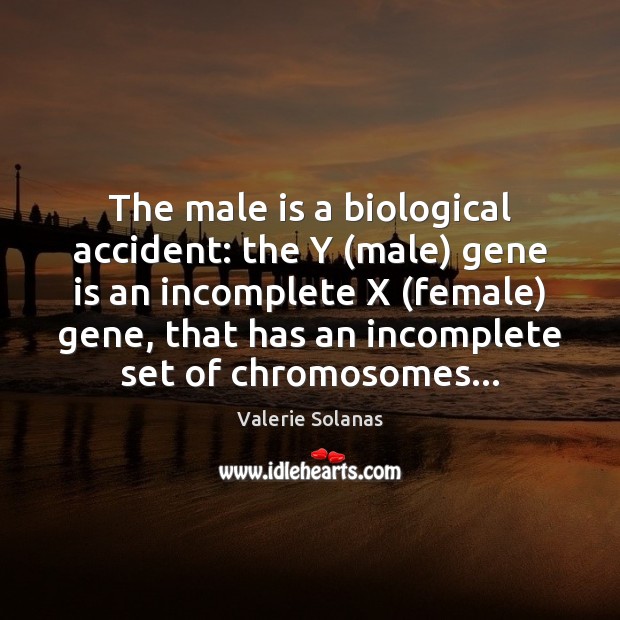 The male is a biological accident: the Y (male) gene is an Valerie Solanas Picture Quote
