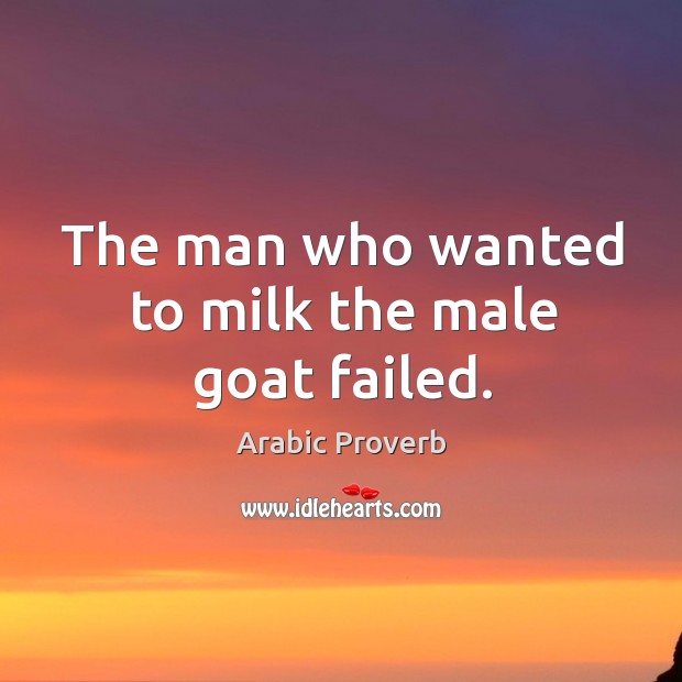 The man who wanted to milk the male goat failed. Arabic Proverbs Image