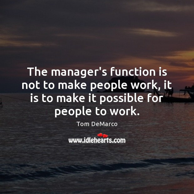 The manager’s function is not to make people work, it is to Tom DeMarco Picture Quote