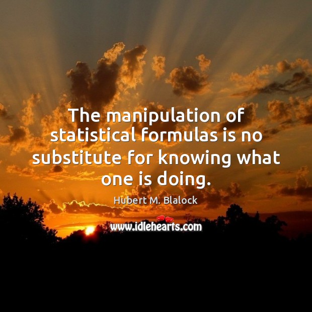 The manipulation of statistical formulas is no substitute for knowing what one is doing. Hubert M. Blalock Picture Quote