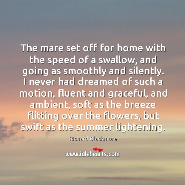 The mare set off for home with the speed of a swallow, and going as smoothly and silently. Richard Blackmore Picture Quote