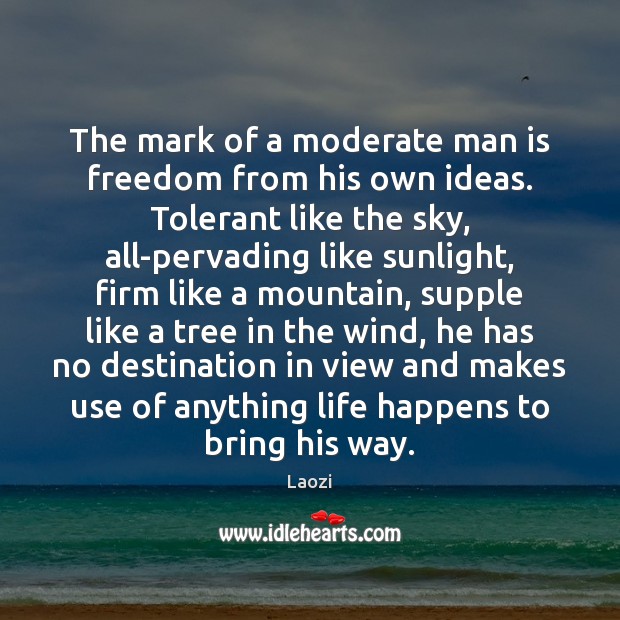 The mark of a moderate man is freedom from his own ideas. Laozi Picture Quote