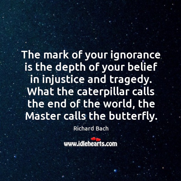 The mark of your ignorance is the depth of your belief in injustice and tragedy. Ignorance Quotes Image