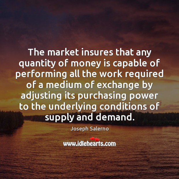 The market insures that any quantity of money is capable of performing Joseph Salerno Picture Quote