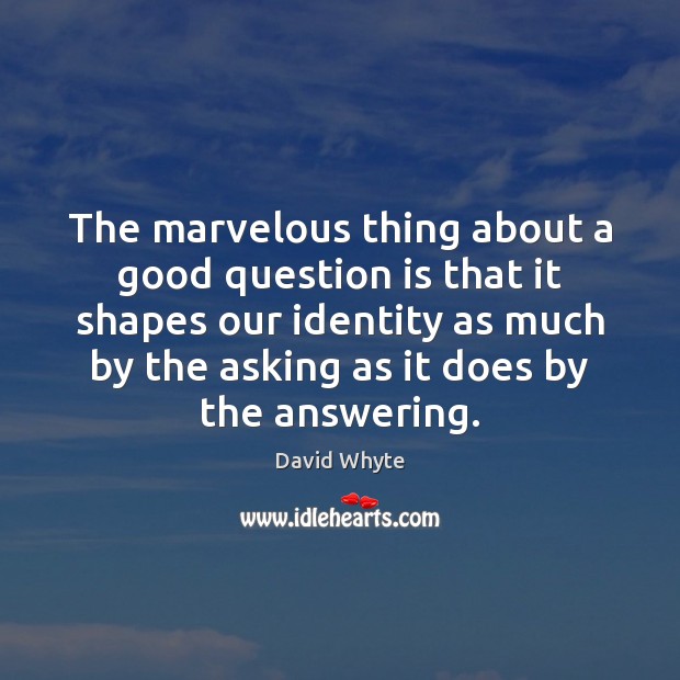 The marvelous thing about a good question is that it shapes our Image