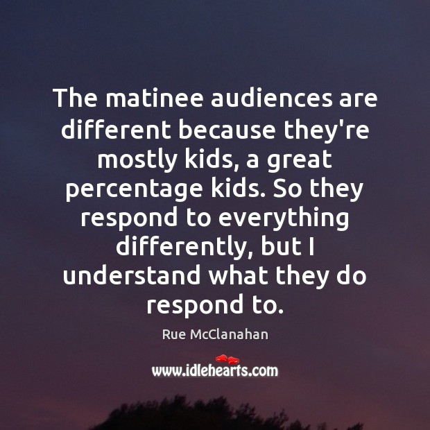The matinee audiences are different because they’re mostly kids, a great percentage Rue McClanahan Picture Quote