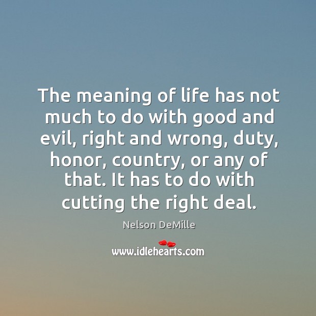 The meaning of life has not much to do with good and Nelson DeMille Picture Quote
