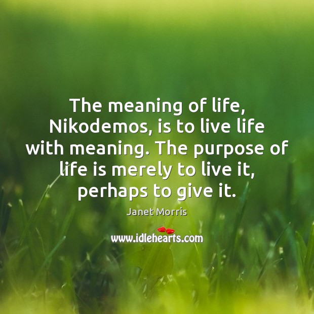 The meaning of life, Nikodemos, is to live life with meaning. The Image