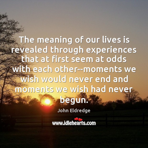 The meaning of our lives is revealed through experiences that at first John Eldredge Picture Quote