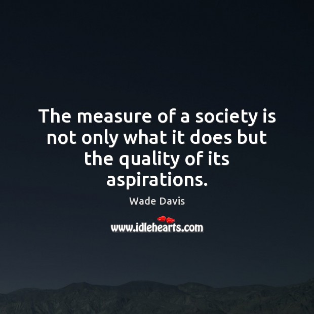 The measure of a society is not only what it does but the quality of its aspirations. Wade Davis Picture Quote