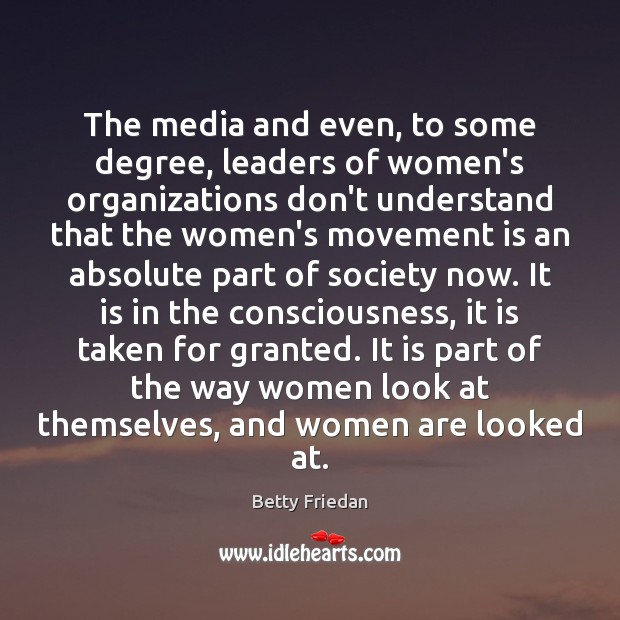 The media and even, to some degree, leaders of women’s organizations don’t Betty Friedan Picture Quote