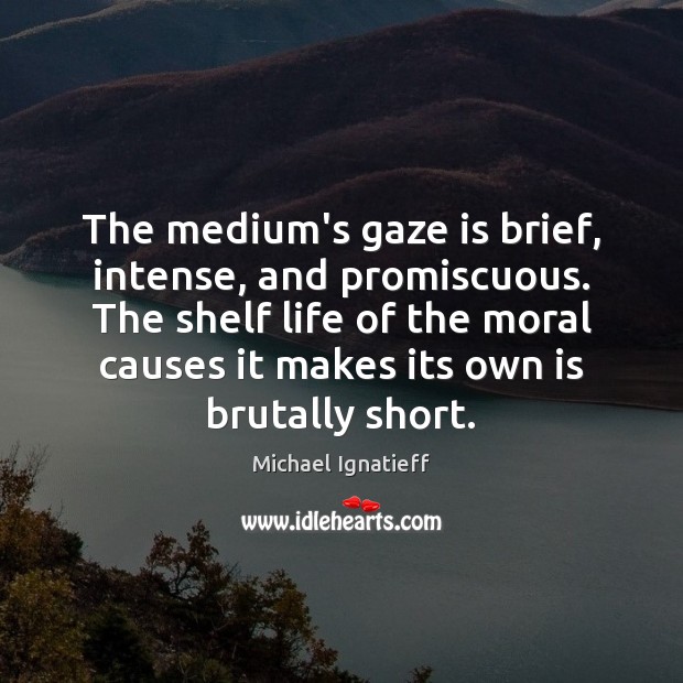 The medium’s gaze is brief, intense, and promiscuous. The shelf life of 