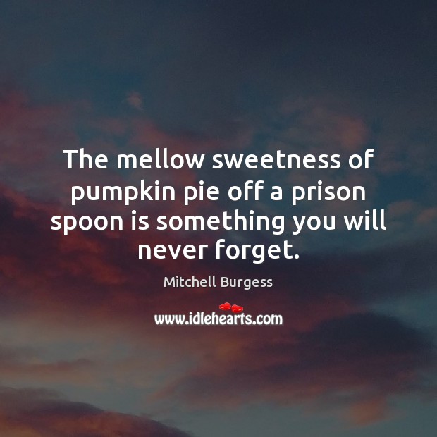 The mellow sweetness of pumpkin pie off a prison spoon is something you will never forget. Mitchell Burgess Picture Quote