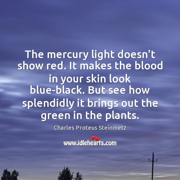 The mercury light doesn’t show red. It makes the blood in your Charles Proteus Steinmetz Picture Quote