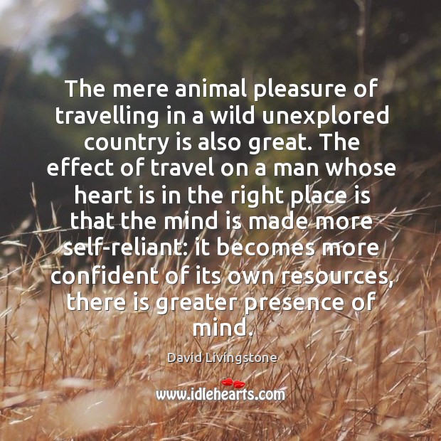 The mere animal pleasure of travelling in a wild unexplored country is David Livingstone Picture Quote