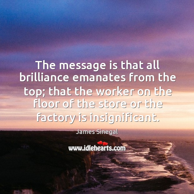 The message is that all brilliance emanates from the top; that the worker on the floor James Sinegal Picture Quote