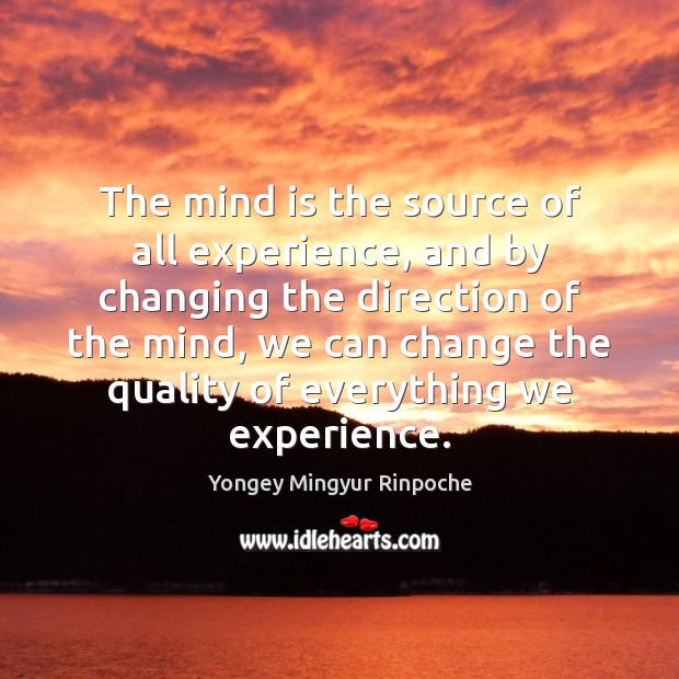 The mind is the source of all experience, and by changing the Yongey Mingyur Rinpoche Picture Quote
