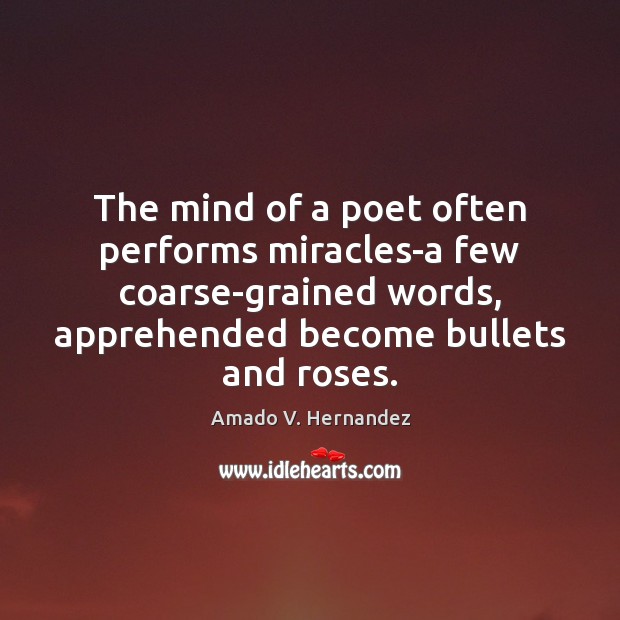 The mind of a poet often performs miracles-a few coarse-grained words, apprehended Amado V. Hernandez Picture Quote